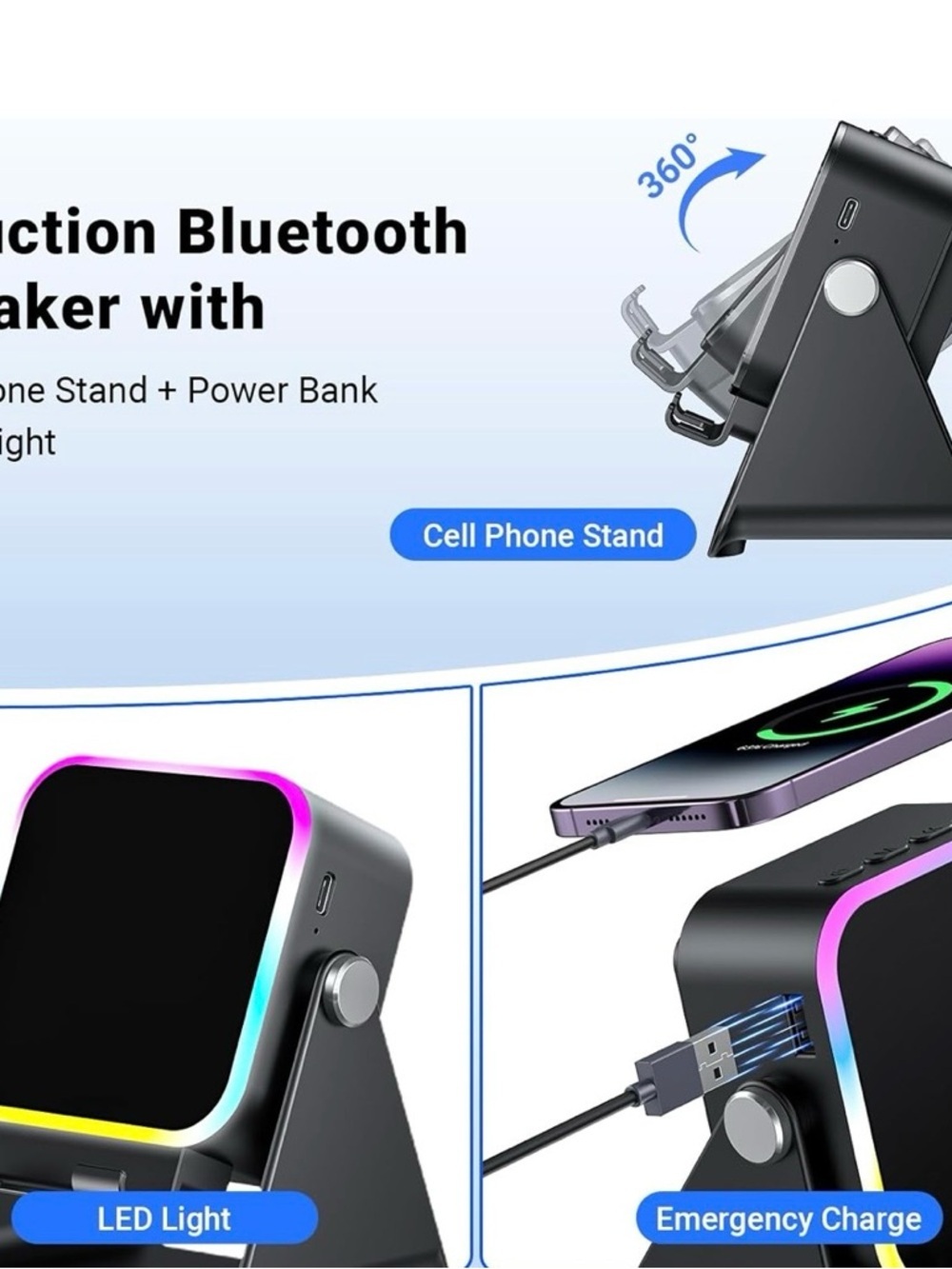 Induction Speaker With Phone Stand 5 In 1 Wireless Bluetooth Audio  WI-FI, Black - Picture 5 of 16